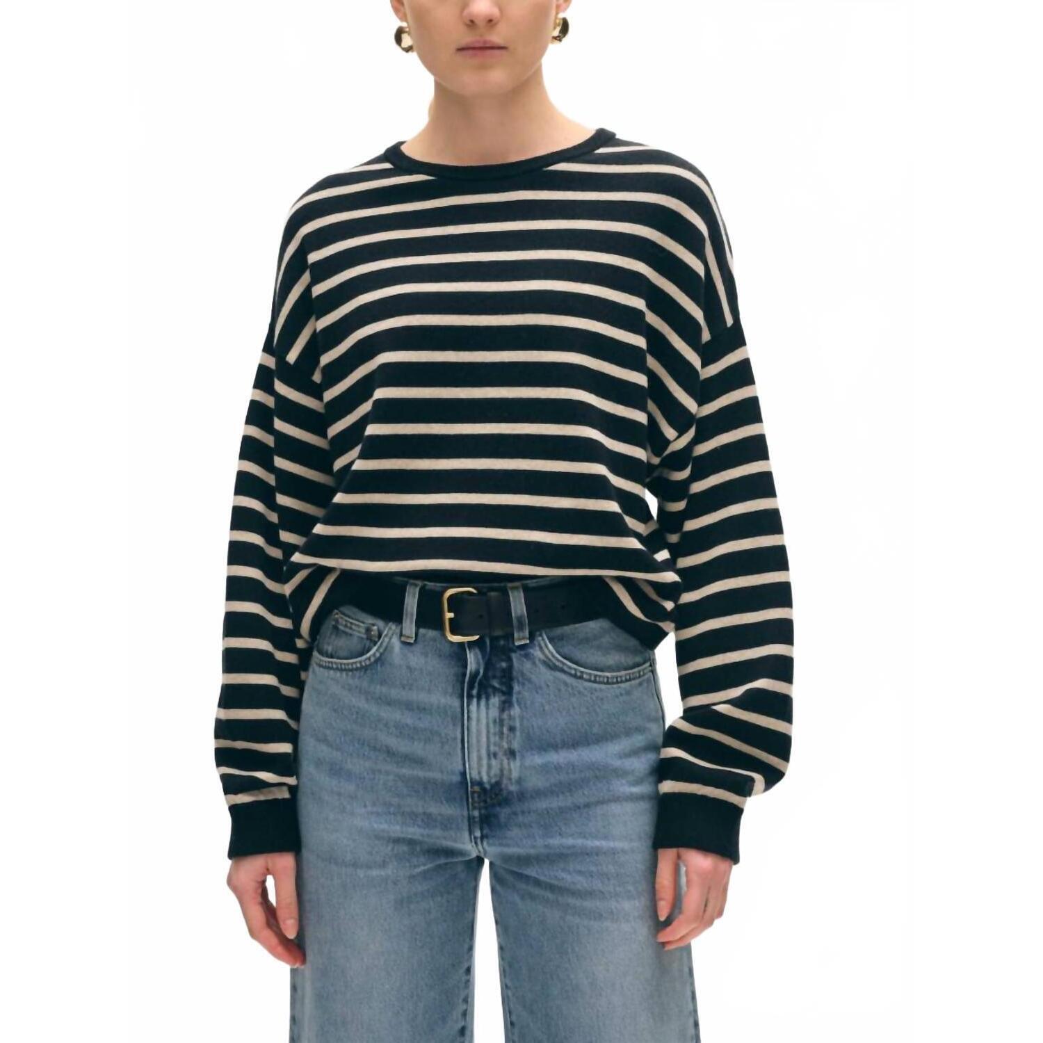New White + Warren Drop Shoulder Sweatshirt In Black/Flax